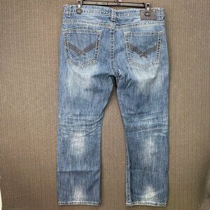 TK Axel Mens Size W36 L30 Blue Relaxed Fit Straight Distressed Denim Jeans